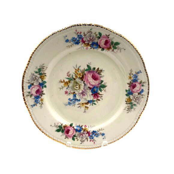 Vintage Homer Laughlin Floral Plate  Gold Trim 9.25" - Picture 1 of 5